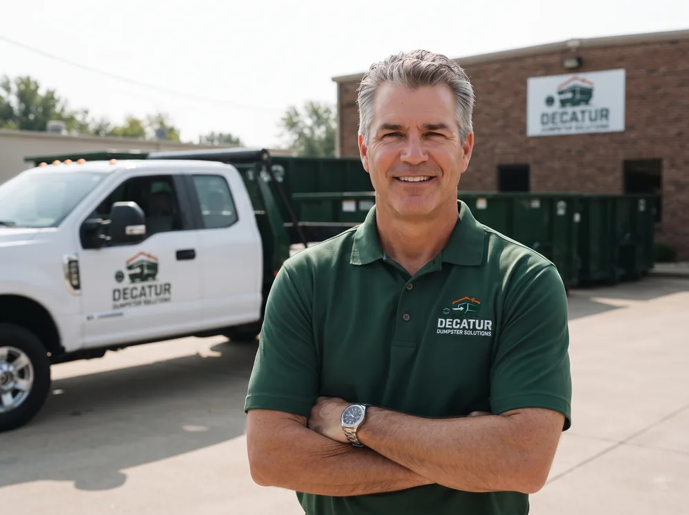 John Briggs, owner of Decatur Dumpster Solutions, in a green work shirt